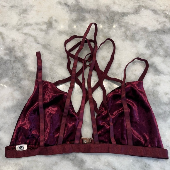 Velvet Strappy Bralette - Burgundy - Picture 2 of 4